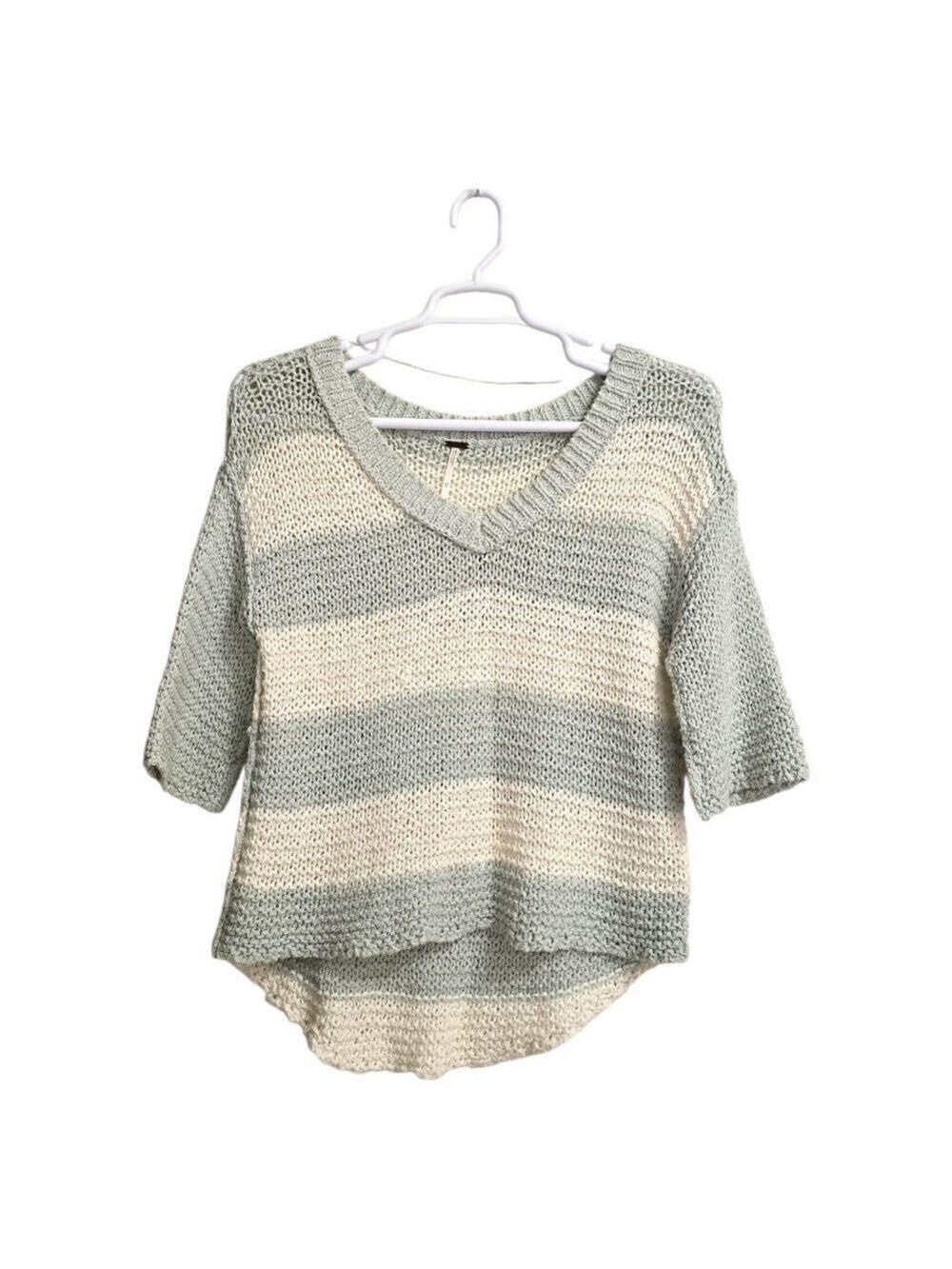 Free People Park Slope Open Knit V-Neck Sweater Sz XS